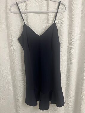 Sleek Black V-Neck Ruffle-Hem Cami Dress